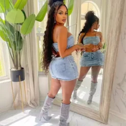 Fashionable Women's Clothing Beaded Strapless Stretch Denim Two Piece Skirt Set 18 Fashionable Women's Clothing Beaded Strapless Stretch Denim Two Piece Skirt Set -Deals Toggenix Store f7ae79ebf5c5664f