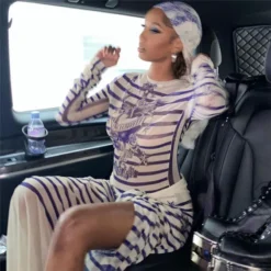 Women Sexy Casual Printed Long Sleeve Top And High Waist Slit Long Skirt Two Piece Set -Deals Toggenix Store f8539a3c1b074768