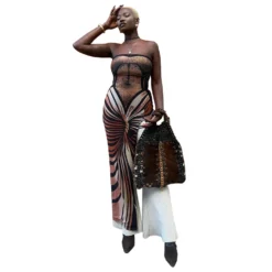 Women Sexy Backless Printed Strapless Slit Lace-Up Dress -Deals Toggenix Store f8f66c9f121de274