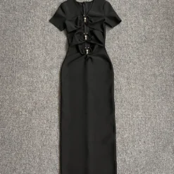 Women's Summer Metallic Sexy And Elegant Long Slim-Fitting Short-Sleeved Bandage Dress -Deals Toggenix Store f90b0c5748b54c11