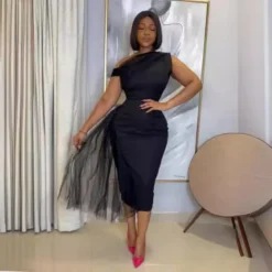 Mesh Patchwork Slash Shoulder Sleeveless Bodycon Dress -Deals Toggenix Store f920f5ea8f740710