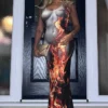 Women Sleeveless Flame Print Bodycon Dress