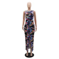 Fashionable Floral Tank High-waisted Long Skirt Two-piece Set For Women -Deals Toggenix Store fafe28b16efa603b