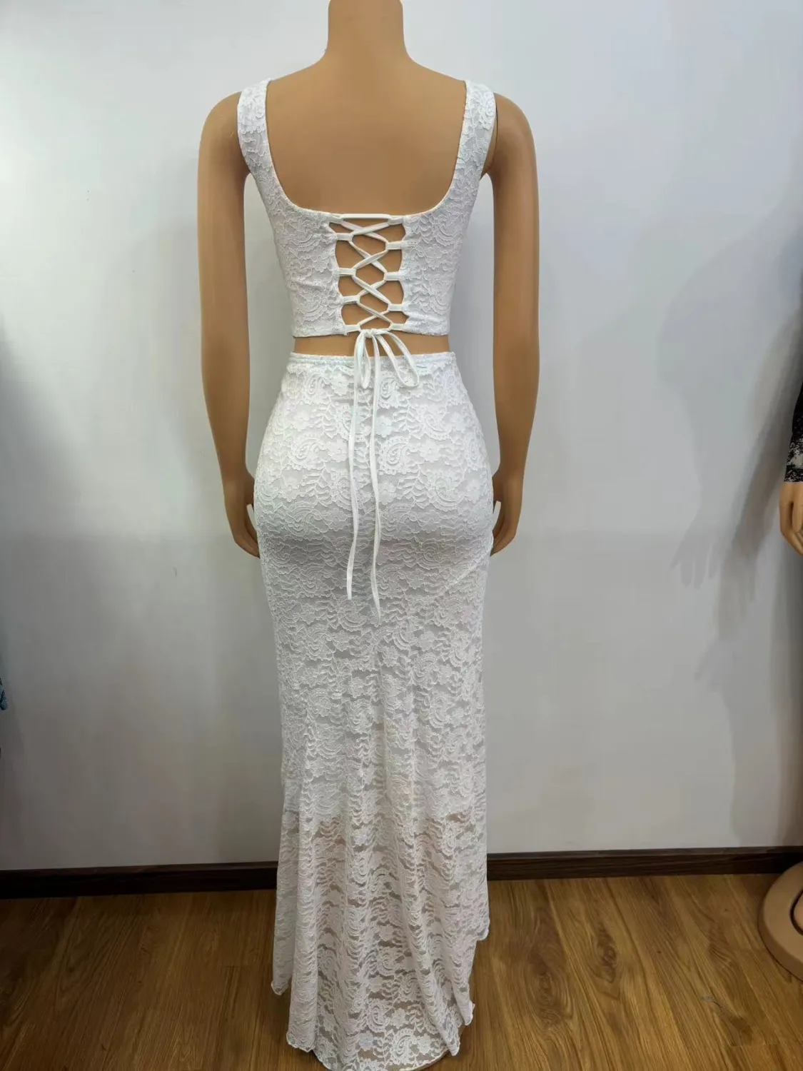 Women Sexy Pleated Top And Lace Skirt Two-piece Set 10 Women Sexy Pleated Top And Lace Skirt Two-piece Set - Image 10