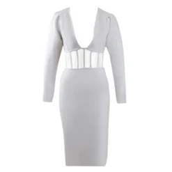 Sexy Cutout Patchwork Bodycon Slit Dress Formal Party Gown Long Sleeve Tight Fitting Bandage Dress