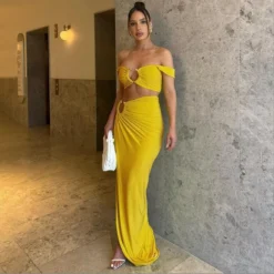 Spring Women's Sexy Crop Tank Top High Waist Slit Long Skirt Two Piece Set