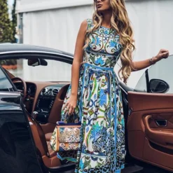 Women Summer Print Round Neck Sleeveless Dress -Deals Toggenix Store fd54e0a8b89113b6