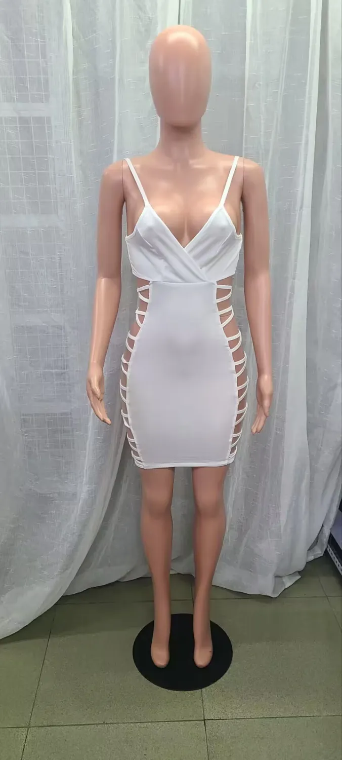 Summer Women Solid Sexy Side Cross Hollow Dress 11 Summer Women Solid Sexy Side Cross Hollow Dress - Image 11