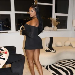 Women Spring Solid Slash Shoulder Strappy Off Shoulder Long Sleeve Dress -Deals Toggenix Store feabf4123aa76c32