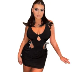 Women's Summer Solid Color Ribbon Decorated Suspenders Hollow Out Low Back Dress -Deals Toggenix Store fee3348f1b978089