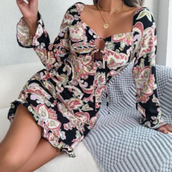 Fall Winter Sexy Lace Up Square Neck Long Sleeve Ruffle Bodycon Dress -Deals Toggenix Store fefb5348517fe9ac