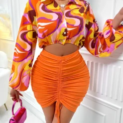 Fashionable And Sexy Women's Autumn And Winter Print Open Waist Long-Sleeved Shirt Knitting Skirt Suit For Women -Deals Toggenix Store ff0729120a9ee5d5