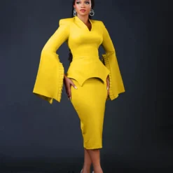 Women Solid Pleated Swing Sleeve V-Neck Dress -Deals Toggenix Store ff2ef10204e2dee9